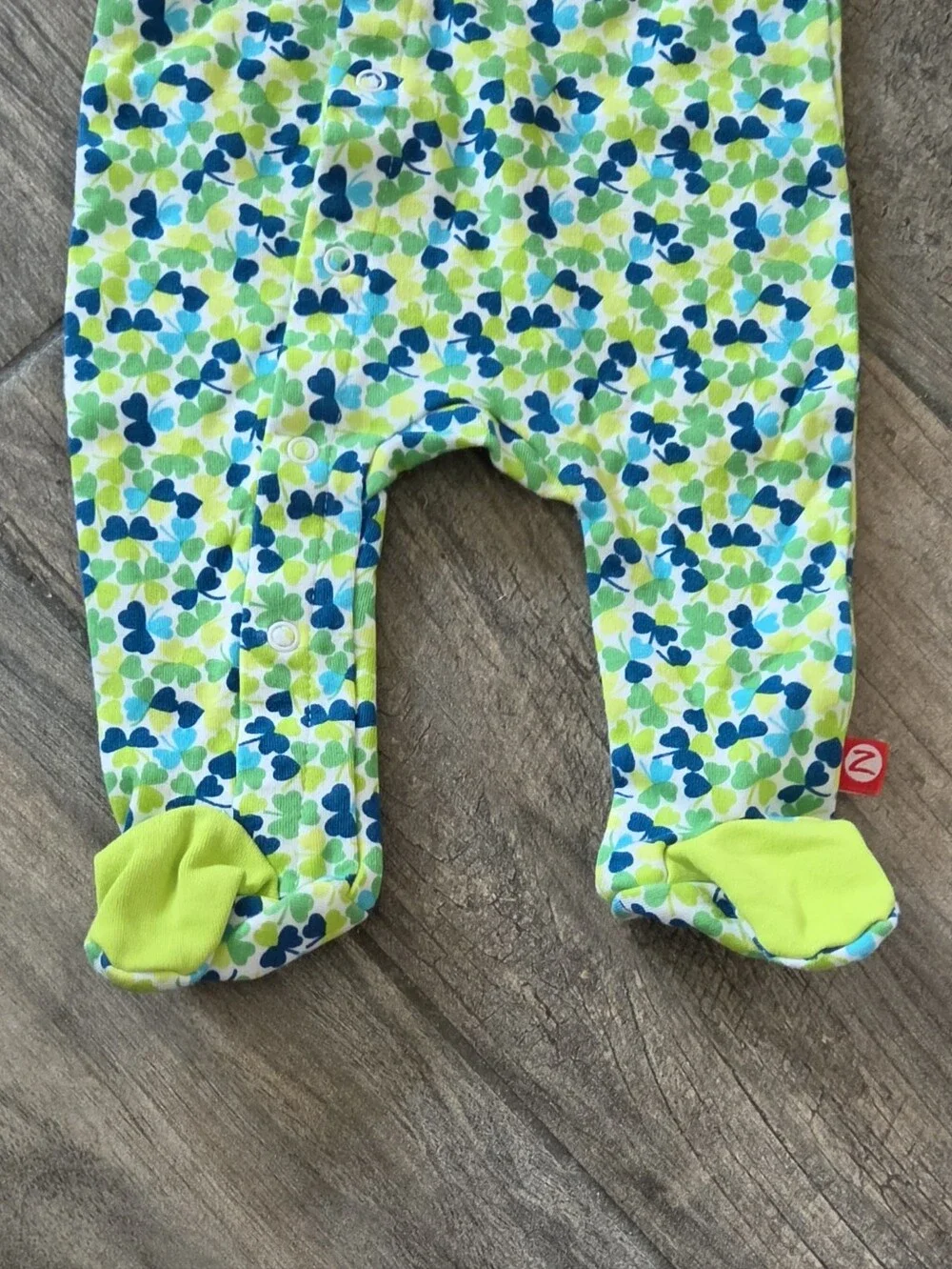 Zutano EUC 3 Months Blue/Green Shamrock Print Footie Romper and Hat